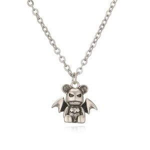 18K White Gold Batman Theme Teddy Bear Necklace Punk Streetwear No Fade Unisex